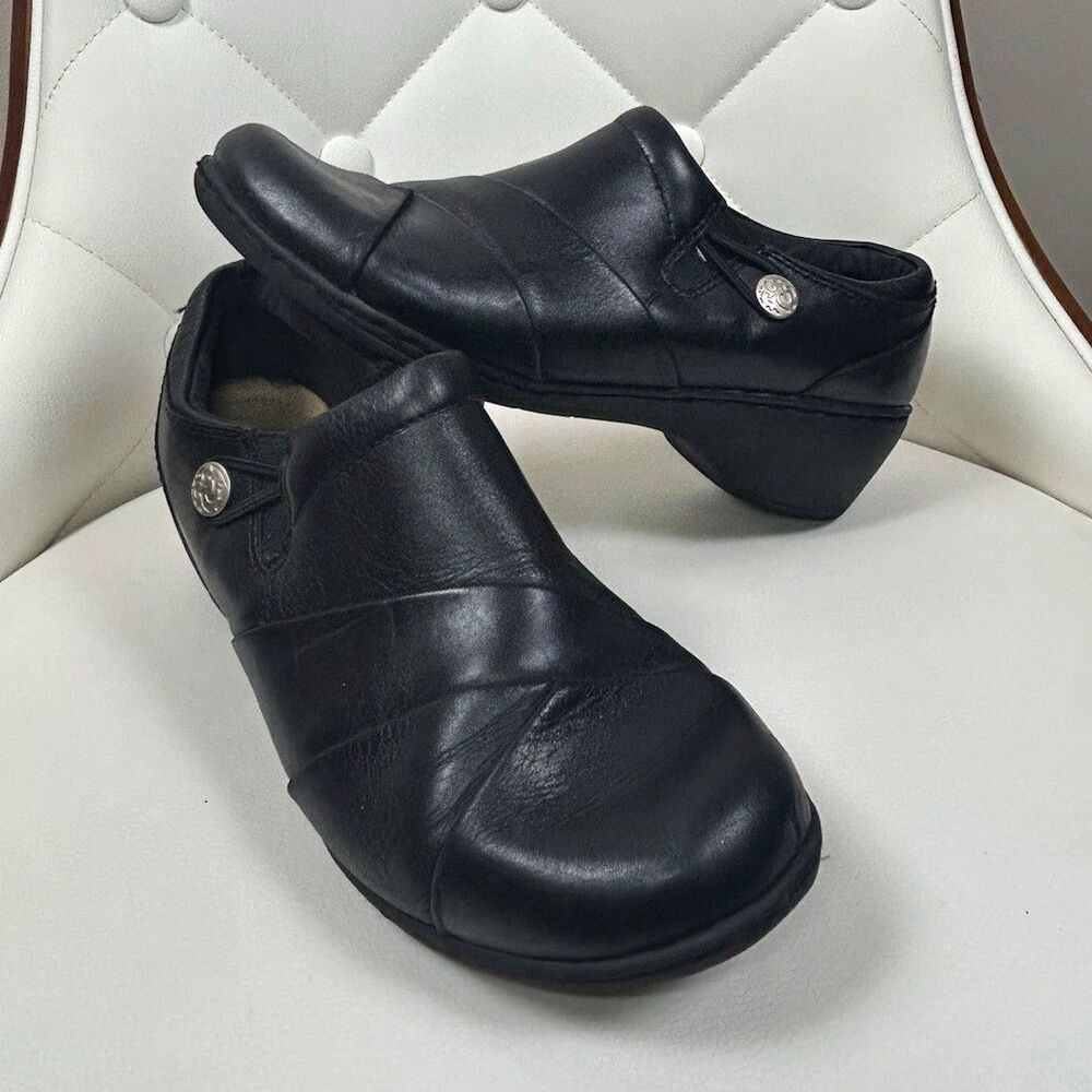 Clarks Channing Ann Black Leather Slip On Comfort Wedge Shoes Zipper Women’s 8W